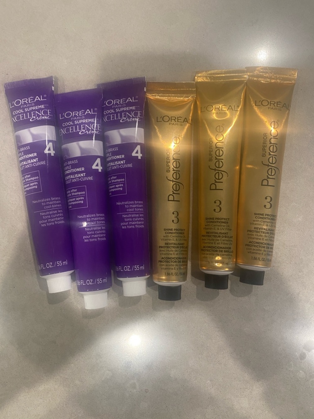 L'Oreal Excellence & Preference Hair Creams - Purple & Gold Tubes